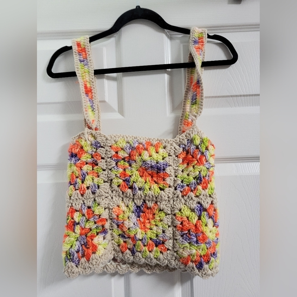 Womens Handmade Colorful Crochet Granny Square Crop Top Size Estimated To Be Med - Picture 3 of 5